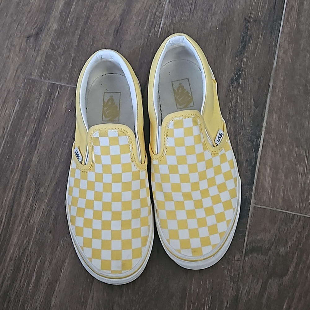 Yellow checkered slip on vans